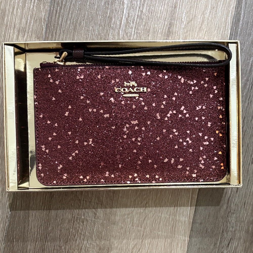 Coach Heart Glitter Sparkle Wristlet in Raspberry